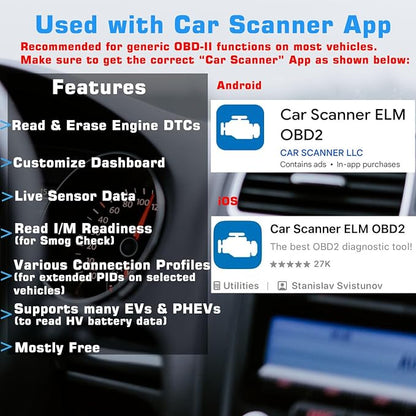 Veepeak OBDCheck BLE Bluetooth OBD II Scanner for iOS & Android, Car Wireless Check Engine Light Code Reader Diagnostic Tool