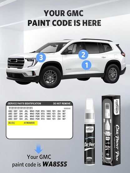 Summit White/Interstellar White(GAZ/WA8624) for GMC Touch Up Paint Pen, 2 in 1 Car Scratch Remover with Pen Tip and Brush, Precise Color Match for Car Paint Scratch Repair, Quickly and Easily Fix Chips and Nicks