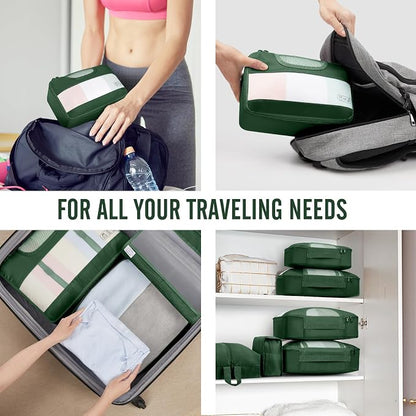 Veken 8 Set Packing Cubes for Travel Essentials,Anti-Wrinkle Buckled Suitcase Organizer for Shoe & Toiletry Bag,Carry On Luggage Bag with 99+ Count Mesh Holes for Airplane & College Dorm Accessories