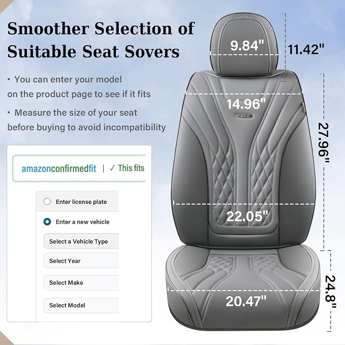 Coverado Car Seat Covers Full Set, 5 Seats Front Seat Cover and Back Seat Covers for Cars, Automotive Seat Covers Nappa Leather Waterproof Seat Covers, Car Seat Protectors Universal for Cars Gray