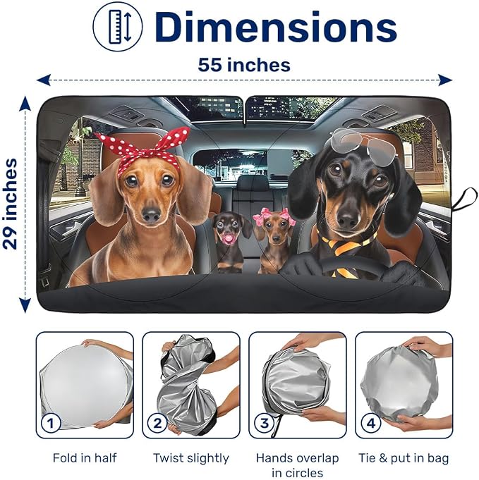 GENANY Cute Dachshund Dog Family Funny Windshield Sun Shade for Car SUV Truck (55x29 Inches), Automobile Sunshade, Protector Blocks UV, Car Accessories