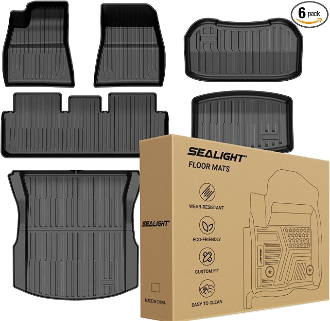 2024 2025 2026 Tesla Model 3 Floor Mats All Weather Full Set Made by SEALIGHT- Custom Fit for Model 3 Highland, Premium TPE Floor Liners, Waterproof, Anti-Slip & Easy to Clean Car Mats