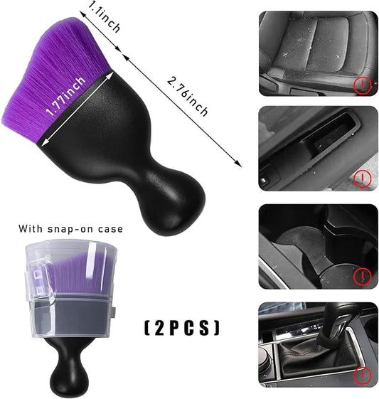 Dickno 2PCS Car Interior Dust Brush, Soft Scratch Free Auto Detailing Brushes, Universal Vehicle Interior Cleaning Tool for Automotive Dashboard, Air Vents, Leather (Pure Purple)