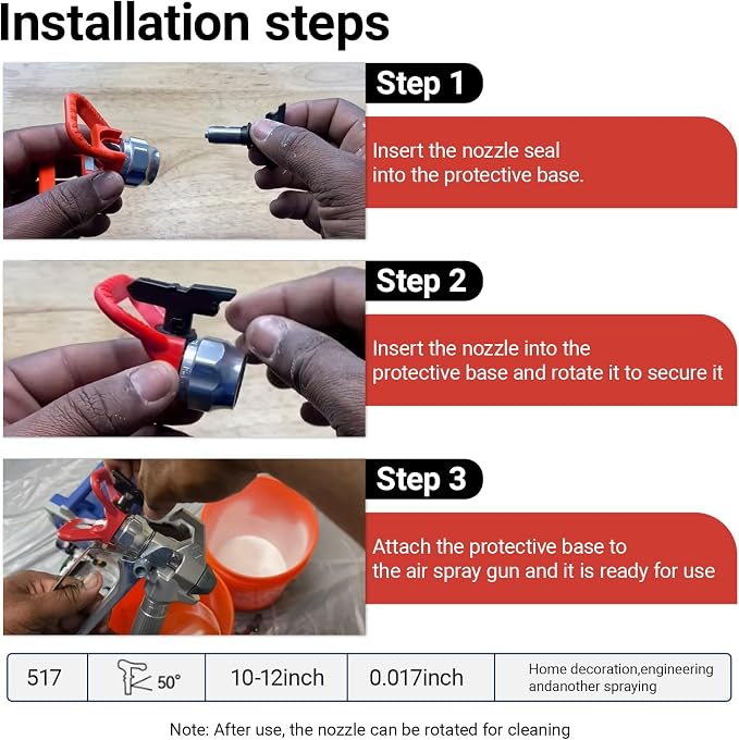 Airless Spray Tip/seat for Standard Airless Paint Spray, RED | Includes 517 nozzle tip, 7/8" nozzle seat, nozzle gasket