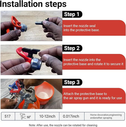 Airless Spray Tip/seat for Standard Airless Paint Spray, RED | Includes 517 nozzle tip, 7/8" nozzle seat, nozzle gasket