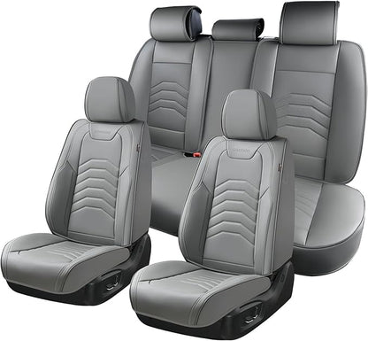Coverado Leather Seat Covers, Gray Seat Covers Full Set, Car Seat Covers Front Seats and Back, Waterproof Faux Leather Car Seat Cushion Car Seat Protector Universal Fit for Most Cars Trucks SUV