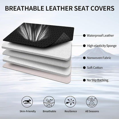 Ranger Car Seat Covers Custom Fit for Ford Ranger 2019-2026 Full Coverage Leather Waterproof Breathable Seat Covers Full Set, Automotive Seat Protectors, Airbag Compatible(5 Seats, Black & Red)