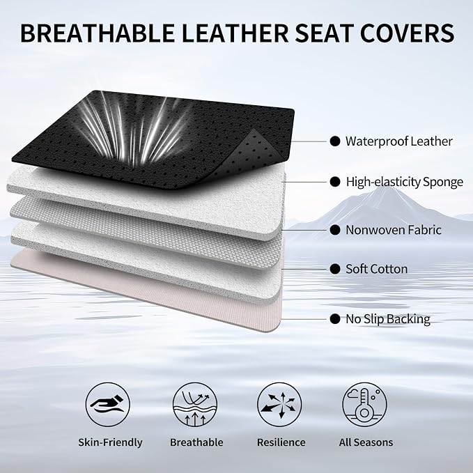Ranger Car Seat Covers Custom Fit for Ford Ranger 2019-2026, Full Coverage Leather Waterproof Breathable Seat Covers, Automotive Seat Protectors, Airbag Compatible(2 Front Seats, Black & Red)