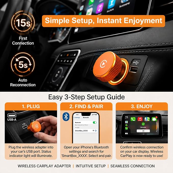 Wireless CarPlay Adapter & Android Auto Wireless Adapter, 2026 2-in-1 CarPlay Wireless Adapter for iPhone,Converts Factory Wired CarPlay/Android Auto to Wireless, USB/USB-C Dongle for Cars