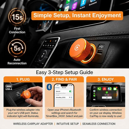 Wireless CarPlay Adapter & Android Auto Wireless Adapter, 2026 2-in-1 CarPlay Wireless Adapter for iPhone,Converts Factory Wired CarPlay/Android Auto to Wireless, USB/USB-C Dongle for Cars