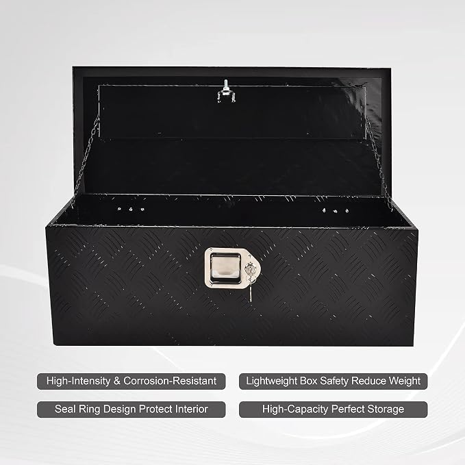 30 Inch Truck Bed Tool Box Truck Car Outdoor Trailer Pickup Underbody Toolbox, RV Storage Organizer, Underbed Tools Organizer W/Lock & Keys, Black Aluminum 5 Bar Tread (30''X13''X10'')