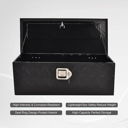 30 Inch Truck Bed Tool Box Truck Car Outdoor Trailer Pickup Underbody Toolbox, RV Storage Organizer, Underbed Tools Organizer W/Lock & Keys, Black Aluminum 5 Bar Tread (30''X13''X10'')