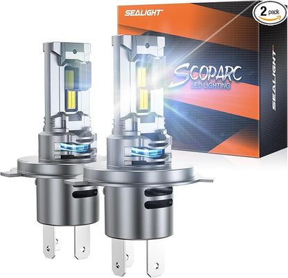 SEALIGHT H4/9003/HB2 Bulb, 40,000LM Super Brighter,6500K Cool White H4/9003/HB2 Bulbs or Fog,3 Min Plug and Play Lights Combo, Replacement Shift Light Gauges, Pack of 2