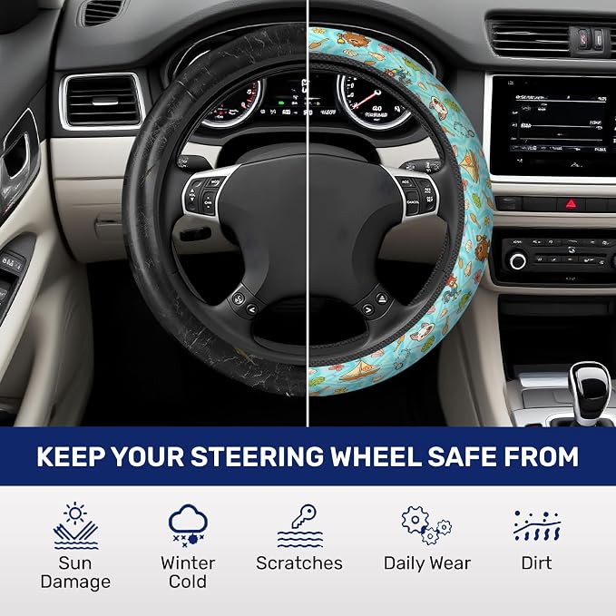 GENANY Tribal Print Steering Wheel Cover, Non Slip Polyester Car Wheel Protector for Car SUV Truck, Universal 15 Inch