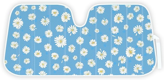Carbella Blue Daisy Car Windshield Sun Shade - Sun Visor Sunshade for Car Windshield - Window Shades for Cars, SUV & Truck - Dash Cover UV Protection for Front Window Shade Accessories - 57" x 27"