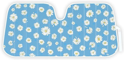 Carbella Blue Daisy Car Windshield Sun Shade - Sun Visor Sunshade for Car Windshield - Window Shades for Cars, SUV & Truck - Dash Cover UV Protection for Front Window Shade Accessories - 57" x 27"