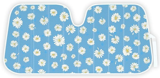 Carbella Blue Daisy Car Windshield Sun Shade - Sun Visor Sunshade for Car Windshield - Window Shades for Cars, SUV & Truck - Dash Cover UV Protection for Front Window Shade Accessories - 57" x 27"