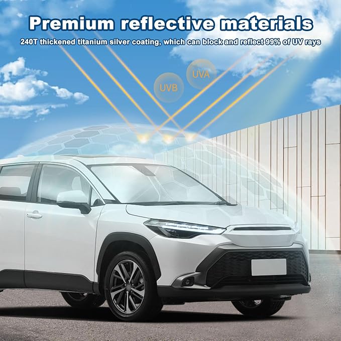 Car Windshield Sun Shade, 240T Thickened Block Heat and Sun Keep Cars Interior, Foldable Automotive Sunshade for Car SUV Truck Front Windshield (57.09x 31.5 inch)