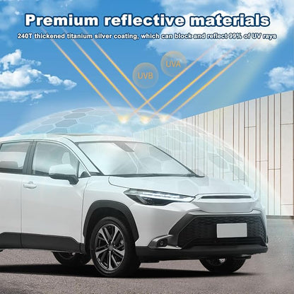 Car Windshield Sun Shade, 240T Thickened Block Heat and Sun Keep Cars Interior, Foldable Automotive Sunshade for Car SUV Truck Front Windshield (57.09x 31.5 inch)