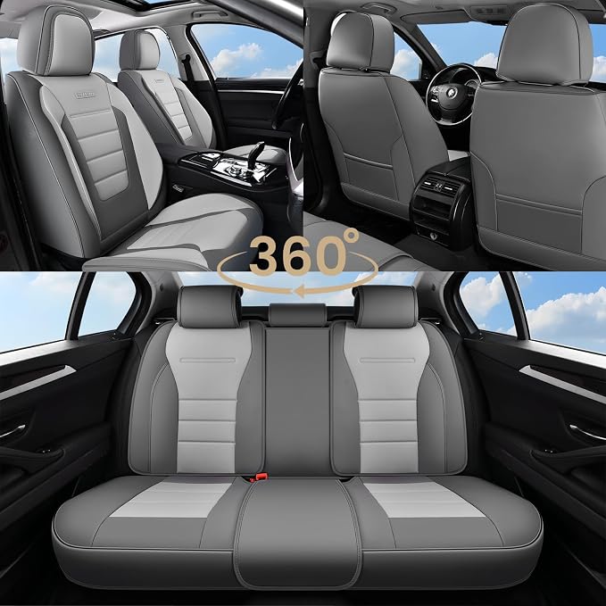 Coverado Car Seat Covers Front, Seat Covers for Cars, Waterproof 2-Pack Car Seat Cushion, Leather Carseat Seat Protectors, Universal Seat Covers Fit for Most Sedans SUV Pick-up Trucks(Gray&Light Gray)
