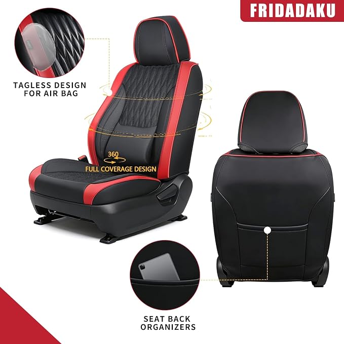 Car Seat Covers , Luxury Breathable Waterproof Faux Leatherette Car Seat Covers Cushion Protectors with Lumbar Support, Car Seat Cushion, Universal Fit Most Cars (Black-Red, Full Set - 5 Seats)