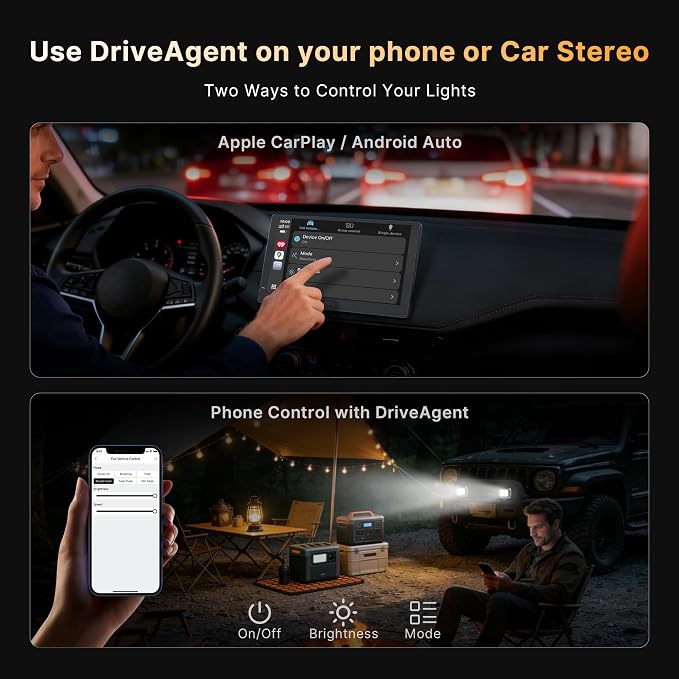 LED Pod Lights 18W Flood Beam, Smart App Controlled Off Road Driving Lights Supports CarPlay/Android Auto, IP67 Waterproof 6000K White Lamps for Trucks, ATV, UTV, SUV, Boat (2 Pack)
