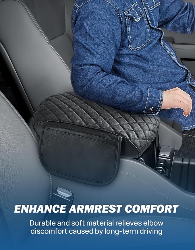 JOYTUTUS Center Console Cover Compatible with 2009-2015 Pilot, Leather Arm Rest Armrest Cover for Car, Durable Middle Console Cover Lid Replacement for Trucks, Easy to Install, Black, with 2 Pocket
