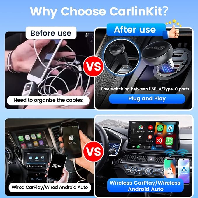 CarlinKit MINI Ultra 3 Wireless CarPlay Adapter - for with OEM Wired Cars - The Smallest Looks - The Simplest to use - Convert Wired to Wireless