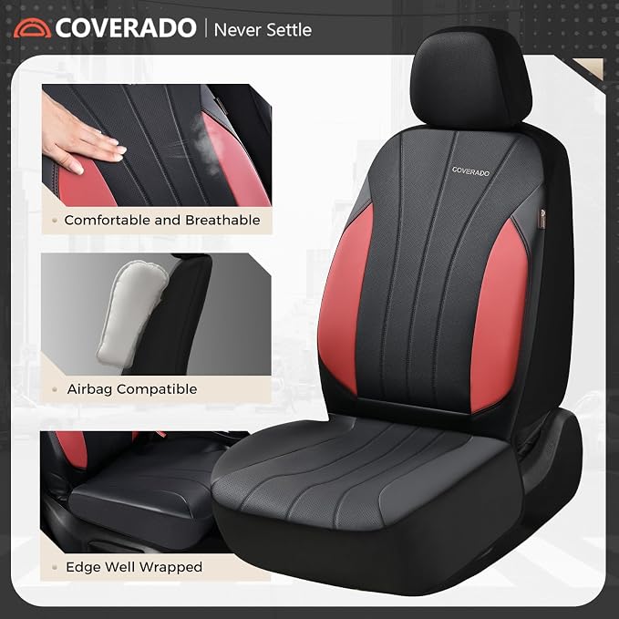 Coverado Seat Covers Full Set, Automotive Car Seat Protectors 5 Seats, Red Driver Protectors Universal Fit for SUVs, Trucks, Sedans,Car Accessories