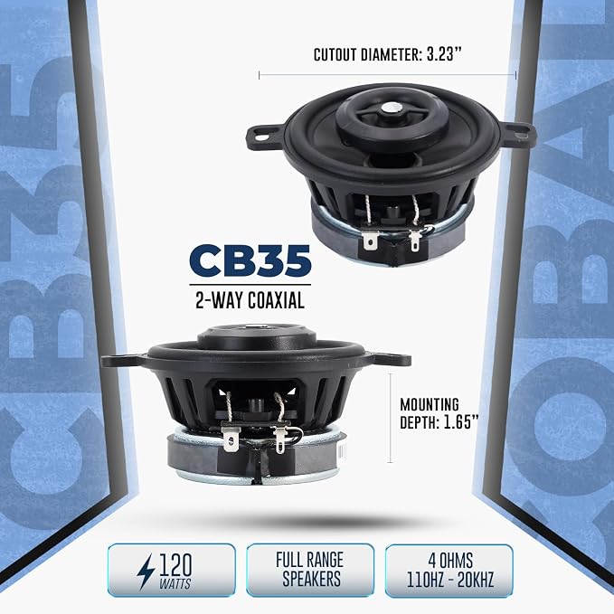 ORION Cobalt Series CB35 3.5” 2-Way Coaxial Car Speakers, 120W, 4 Ohms, Full Range, Enhanced Bass, Polypropylene Cone & Butyl Rubber Surround, Easy Install (Pair)