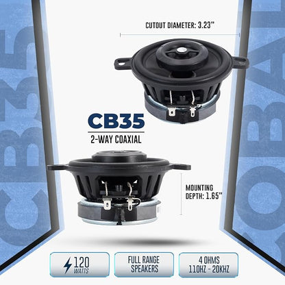 ORION Cobalt Series CB35 3.5” 2-Way Coaxial Car Speakers, 120W, 4 Ohms, Full Range, Enhanced Bass, Polypropylene Cone & Butyl Rubber Surround, Easy Install (Pair)