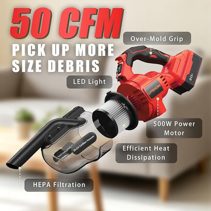 Cordless Vacuum Cleaner Compatible with Mil-Wuakee 20V Battery,20000Pa High Power Handheld Vacuum with HEPA Filter, 5 in 1 Portable Electric Vacuum With LED Light for Carpets, Floors&Cars (No Battery)