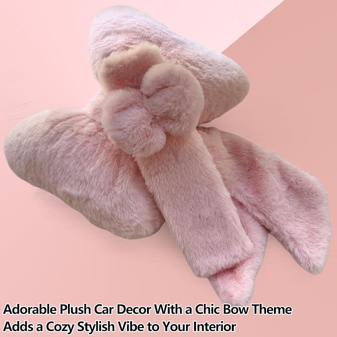 Car Neck Pillow 2PCS Plush Bowknot Car Headrest Pillow – Comfortable Neck Support for Driving Soft Touch Fabric Car Pillow Cute Interior Decor (Pink Set 4 Pcs)