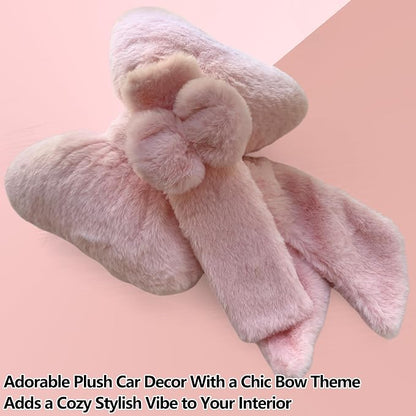 Car Neck Pillow 2PCS Plush Bowknot Car Headrest Pillow – Comfortable Neck Support for Driving Soft Touch Fabric Car Pillow Cute Interior Decor (Pink Set 4 Pcs)