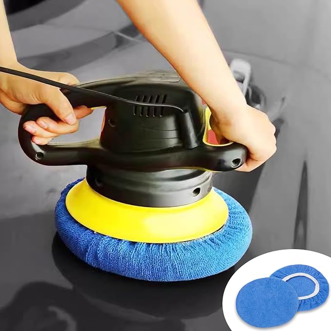6 PCS Car Buffing Pads for 9-10 Inch Orbital Polisher, Microfiber Polishing Pad Buffer Polisher Bonnets, 9-10 Inch Polishing Pads Cover Waxing Pads for Car Detailing (Light Blue)