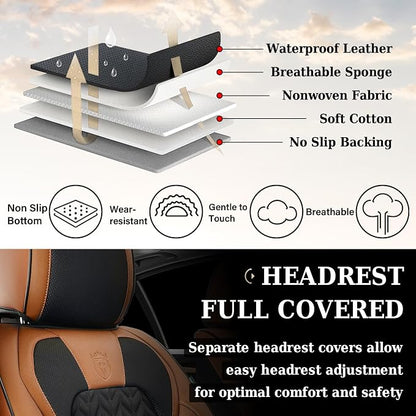 Coverado Car Seat Cover, Front Seat Cover, 2PCS Car Seat Protector, Seat Covers for Cars, Breathable Faux Leather Car Seat Cushion, Car Seat Protector, Brown Car Seat Covers Fit Most Vehicles