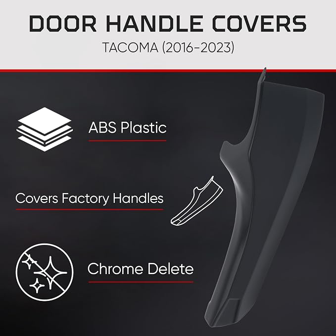 AJT DESIGN Car Door Handle Cover Compatible with Toyota Tacoma (2016-2023) | ABS Plastic Interior Trim, Chrome Delete Tacoma Door Handle Cover | Made in USA, Pack of 4 (Front & Back) - Black