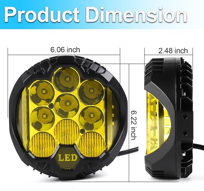 LIGBT 4PCS 7 Inch Amber Round LED Offroad Lights 90W Amber Yellow Off Road Light Fog Lights Driving lightsWaterproof Light Pods for Pickup Trucks 4x4 SUV ATV UTV