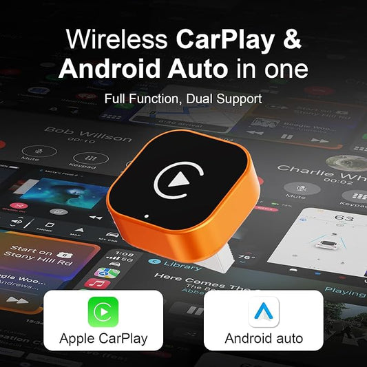 Wireless CarPlay Adapter, 2026 Upgraded Wired to Wireless for Apple CarPlay & Android Auto, 2-in-1 Mini USB, Plug-and-Play Stable Connection (Orange)