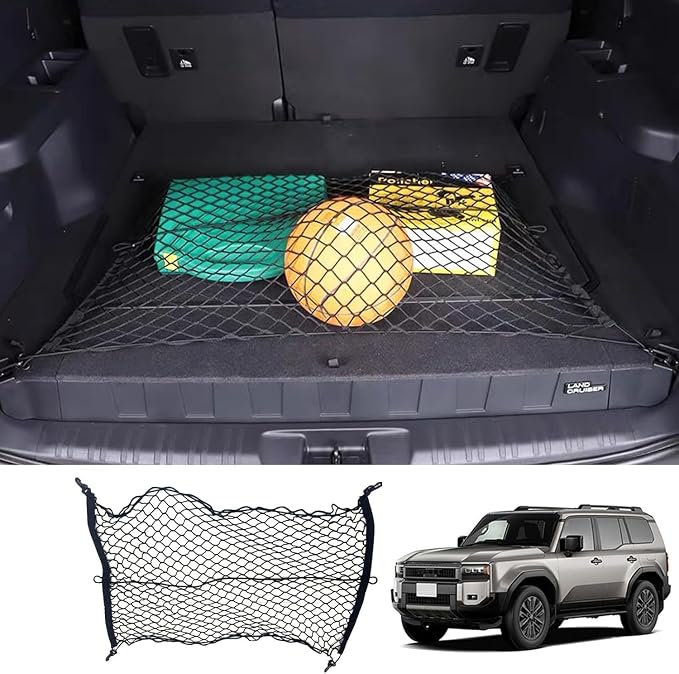 Rear Trunk Organizer Cargo Net for Suitable for 2024 2025 2026 Toyota Land Cruiser 250 1958 Prado Lc250 J250, Floor Style Cargo Net for SUV–Premium Mesh Car Trunk Organizer Vehicle Carrier Storage