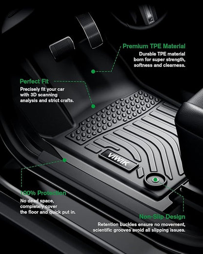VIWIK Floor Mats Compatible for Ford F150 2015-2025 SuperCrew/Crew Cab for Ford F150 Car Mats All Weather Protection Custom Full Set Include 1st and 2nd Row, Automotive Floor Liner TPE Black 3PCS
