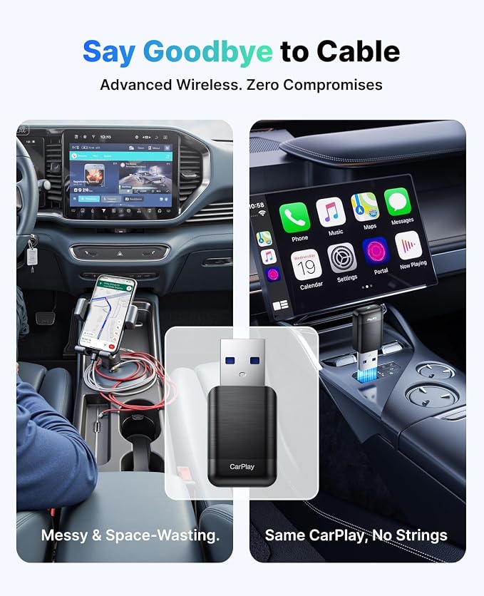 Wireless CarPlay Adapter for Apple iPhone, 2026 Convert Wired to Car Play Wireless, Plug & Play, Auto-Connect, Ultra Mini Car Play Adapter with USB A/C, No Latency for iPhone iOS 10+(2017+ Vehicles)