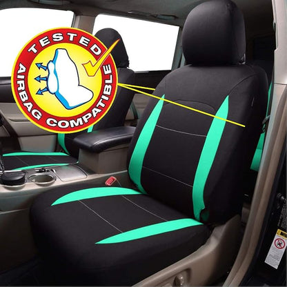 Flying Banner Car Seat Covers Full Set Front Seats and Rear Bench Polyester car seat Protectors Black Gray Purple airbag Compatible Rear Bench Split (Black Mint Green)