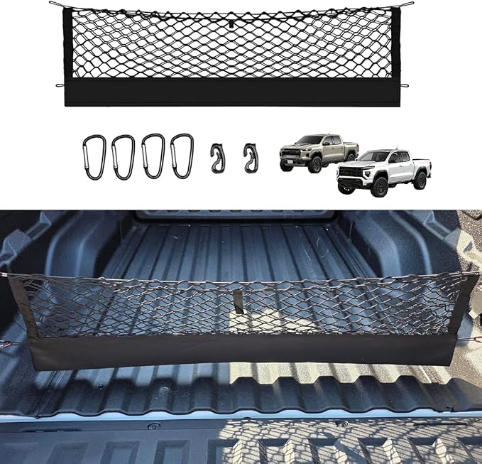 Truck Bed Cargo Net Truck Netting Custom Fit for Chevrolet Colorado & GMC Canyon 2026 2025-2023 Pickup Tailgate Organizer Net Heavy-Duty Elastic Truck Storage Grocery Mesh Net-Envelope Style