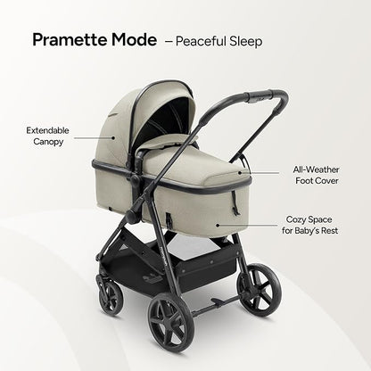 Mompush Wiz 2 in 1 Baby Stroller with Infant Pramette Mode, One Hand Fold Convertible Newborn to Toddler Stroller with Reversible Seat and Large UPF 50+ Canopy