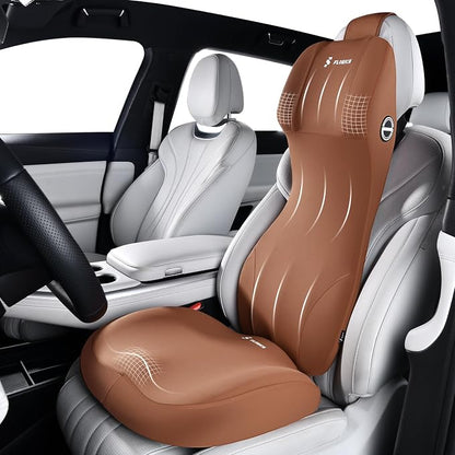 FLORICH Memory Foam Seat Cushion for Car and Lumbar Support Headrest Pillow Ergonomic Car Seat Back Support Neck Pillow for Driving Truck Driver Seat Cushion Lumbar Pillows for Back Pain Relief, Brown