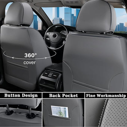 Coverado Car Seat Cover Full Set, Front and Back Seat Covers for Cars, 5 Seats Luxury Leather Seat Covers, Waterproof Car Seat Protectors, Gray Driver Seat Cushions Fit for Most Vehicles