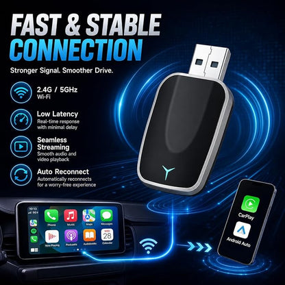 Mini Wireless CarPlay Adapter, Plug & Play Dongle, Low Latency & Stable Connection, Convert Wired to Wireless CarPlay, USB-A/C Compatible, for iPhone iOS 10+ & 2016+ Cars
