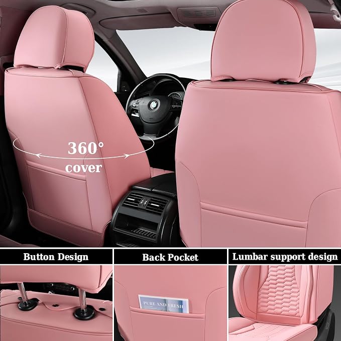 Coverado Front Seat Covers, Car Seat Covers Front Seats, Nappa Leather Waterproof Seat Covers for Car, Car Seat Protectors, Automotive Seat Covers Universal Fit for Most Vehicles(Pink)