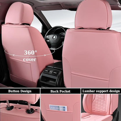 Coverado Car Seat Covers Full Set, 5 Seats Pink Seat Covers for Cars, Nappa Leather Waterproof Car Seat Covers Automotive Seat Covers Interior Accessories Universal Fit Most Cars